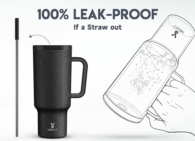 Meoky 40oz Tumbler with Handle, Leak-proof Lid and Straw, Insulated Coffee Mug