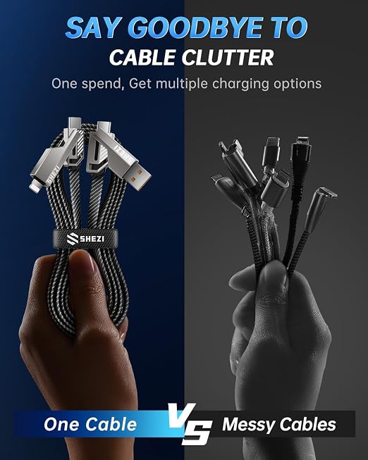 4-in-1 Long USB C Cable 45W 15FT Fast Charging Flat Nylon Braided