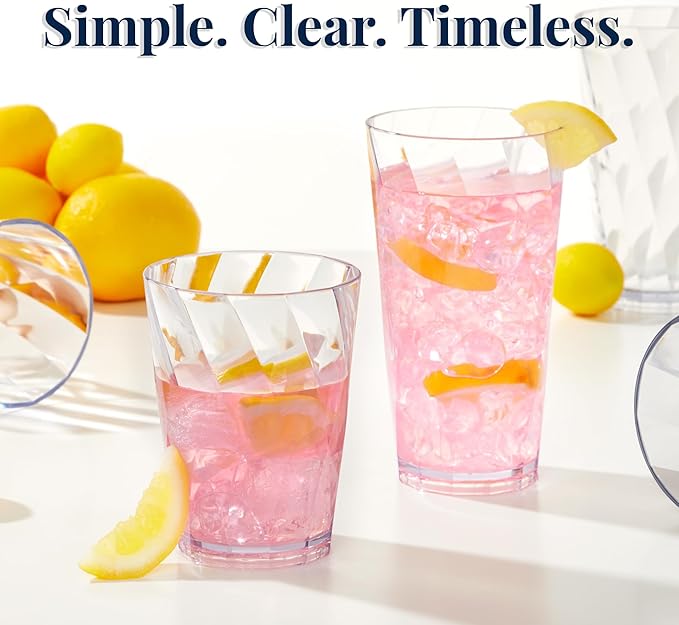 US Acrylic Optix Plastic Reusable Drinking Glasses 14oz Rocks & 20oz Water Cups