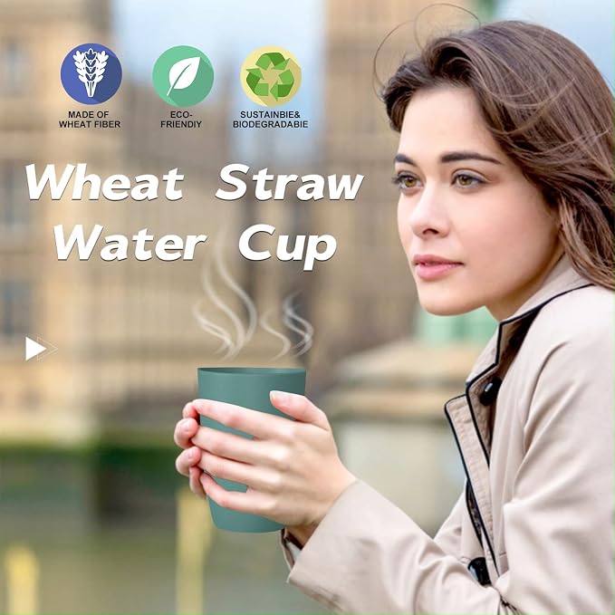 Wrova Wheat Straw Cups 6 PCS Good Alternative to Plastic Reusable Cups 12 oz