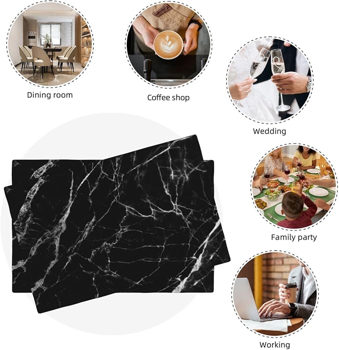Fiokroo Black with White Marble Placemats Set of 4 Table Mats Table Tableware
