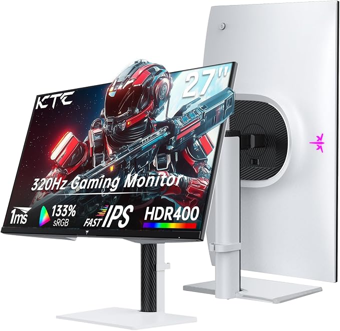 KTC Monitor 27-inch White Gaming Monitor WQHD Fast IPS, 300Hz 1ms 144% sRGB