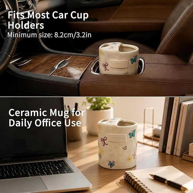 Ceramic Travel Mug with Half Lid, Handmade Butterfly Pottery Mug, Ceramic