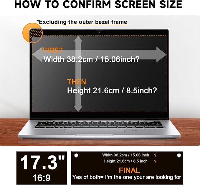 Mamol Laptop Privacy Screen 17.3 Inch, Anti Blue Light Glare Filter, Removable