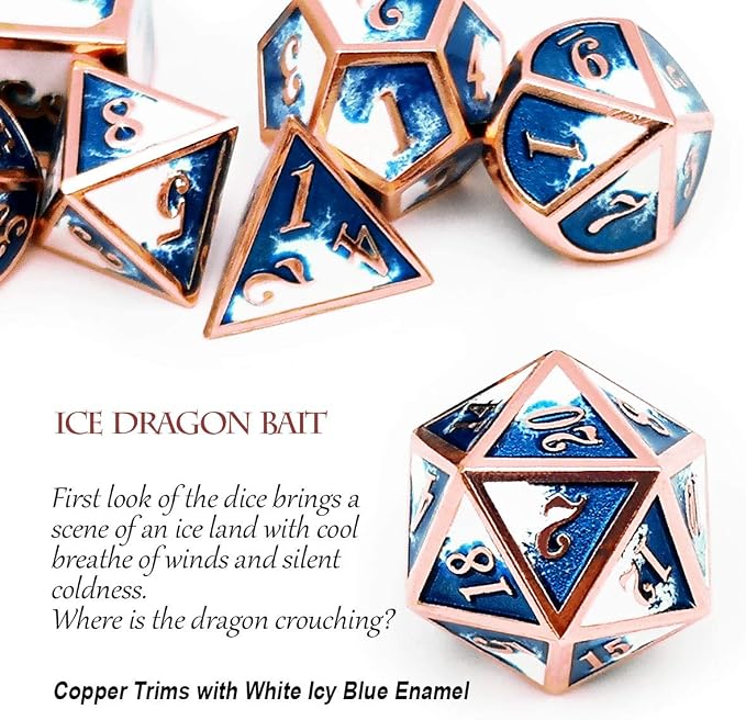 Haxtec Metal DND Dice Set Copper Blue White D&D Dice