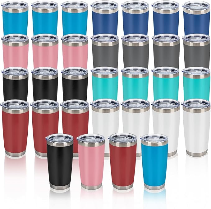 IEOVIEE 32 Pack 20oz Stainless Steel Insulated Bulk Tumblers
