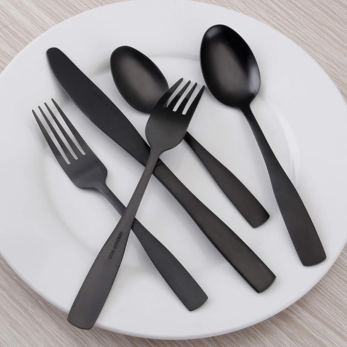 O.C.E. Matte Black Silverware Set, O.C.E. Satin Finish 30-Piece Stainless Steel
