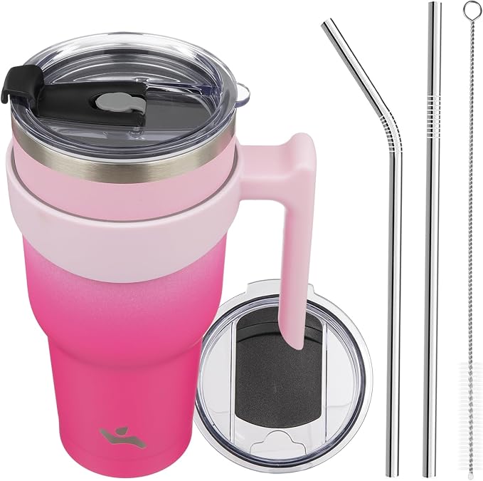 Konokyo 40 oz Tumbler with Handle and Straw, Insulated Travel Mug | Cherry;