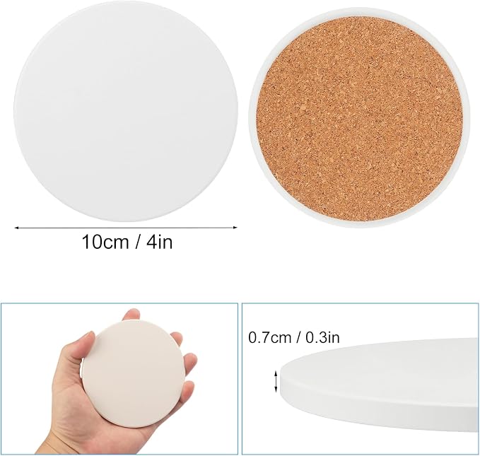 30 Pieces 4 Inch Round Blank Ceramic Coasters, Unglazed Ceramic Tiles Coasters
