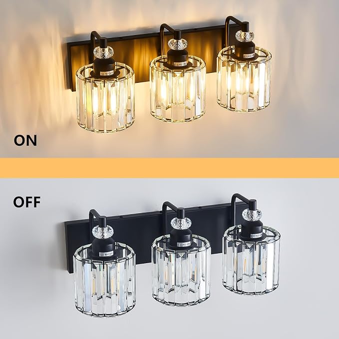 3-Light Black Bathroom Light Fixtures Over Mirror Modern Vanity Lights