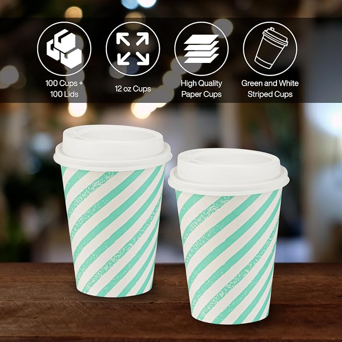 Disposable Coffee Cups with Lids, To Go Paper Hot Cups, Water Blue