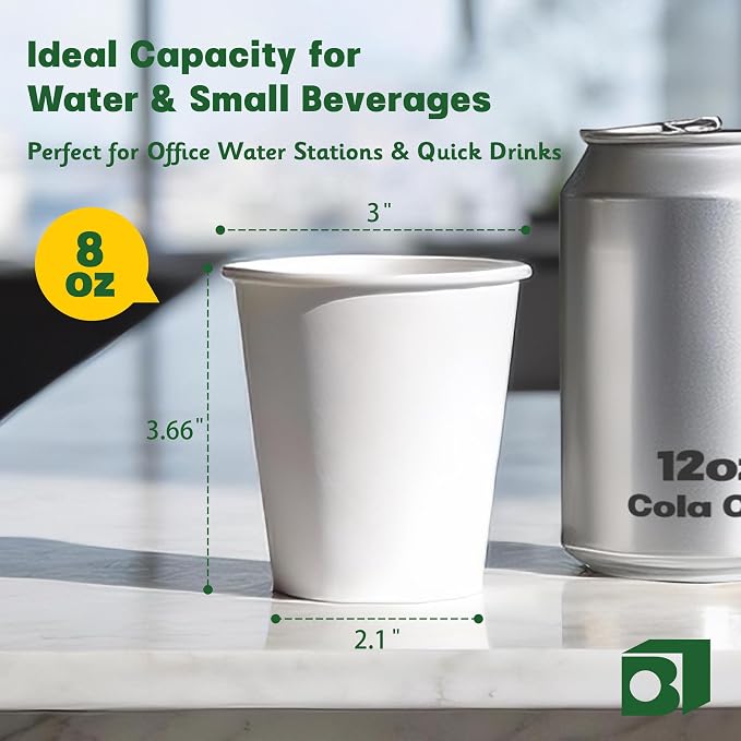 480 Pack 8 oz White Paper Cups, Disposable Coffee Cups