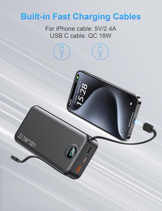 Portable Charger with Wall Plug, 20000mAh USB C Power Bank Fast Charging