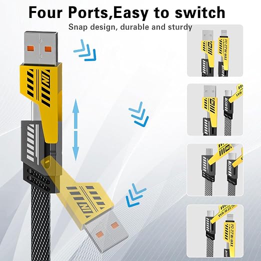 2Pack 4 in 1 Fast Charging Cable, Transferring Data, 6.65 Ft, Braided Cable 65W