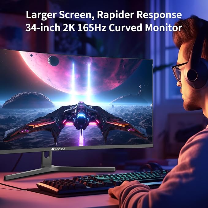 SANSUI 34-Inch Curved Gaming Monitor UWQHD 3440 x 1440 165Hz Curved 1500R
