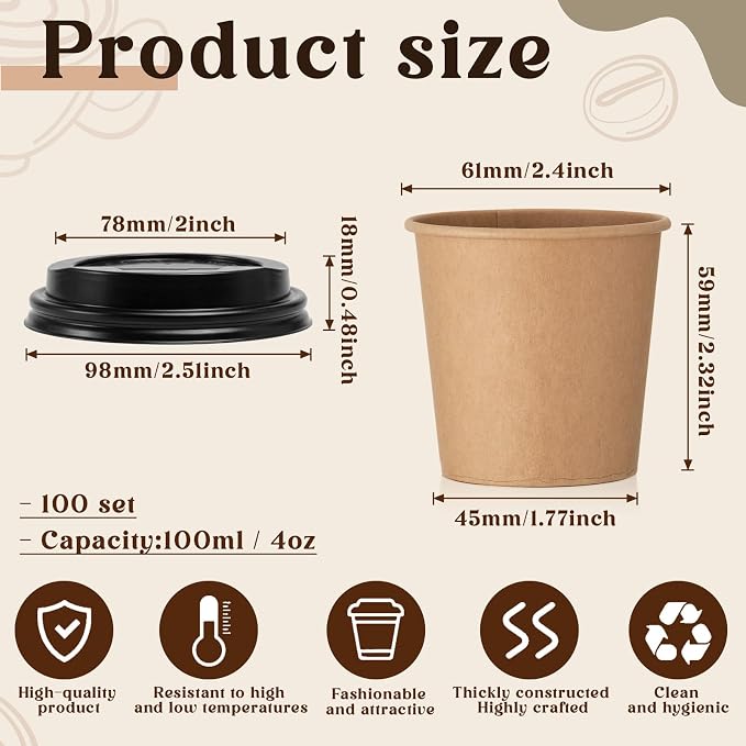 100 Sets 4 oz Disposable Espresso Cup