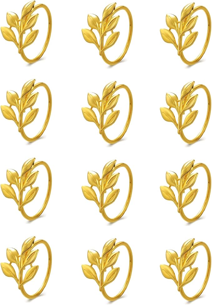 14K Gold Napkin Rings Set of 12, Metal Gold Napkins Rings Holder Buckles