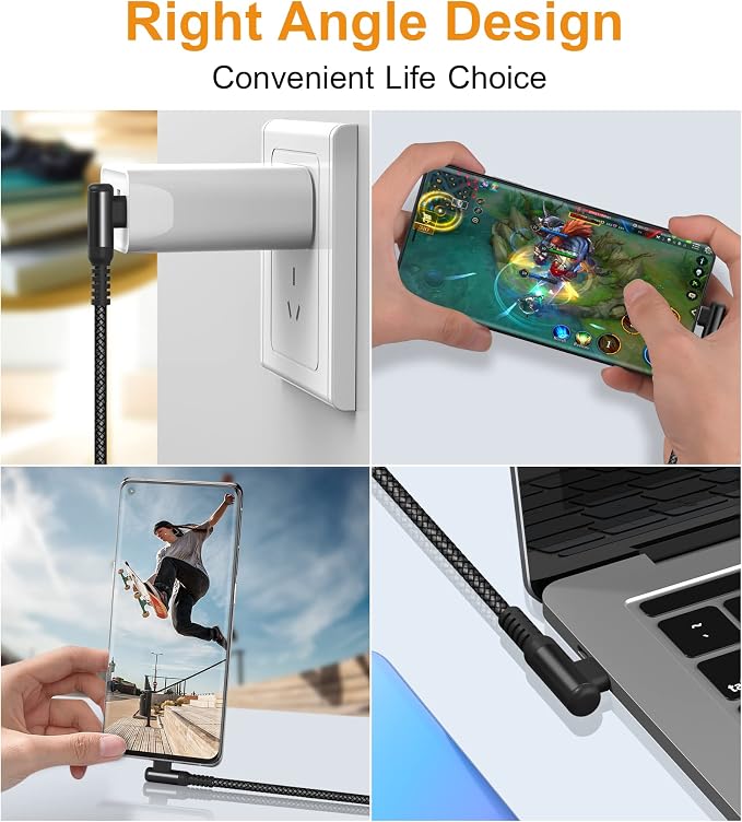 sweguard USB Type C Charger Cable Right Angle iPhone 16 Charger Nylon Braided