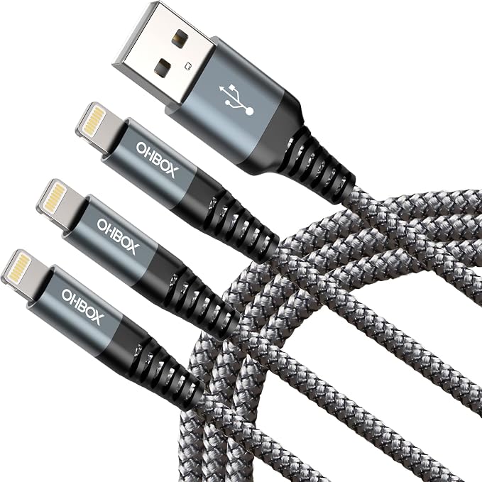 ohbox iPhone Charger 10FT 3Pack Long iPhone Charger Cable MFI Certified USB