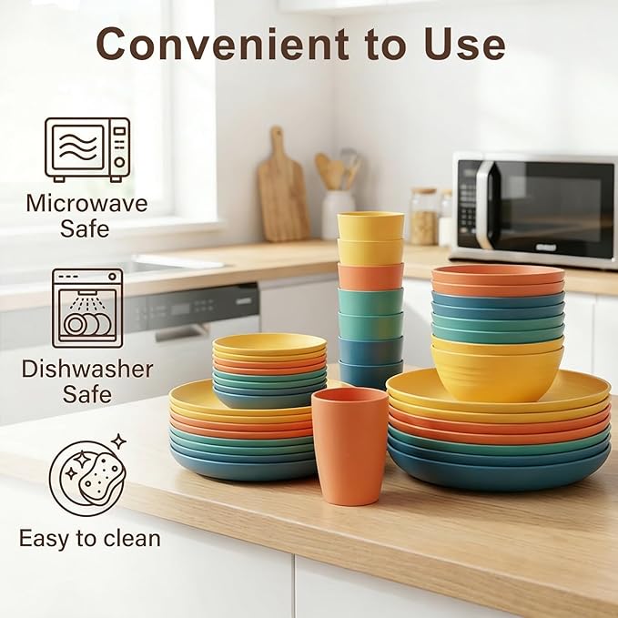 Wheat Straw Dinnerware Sets 40 Piece, Kitchen Plates and Bowls Set, Unbreakable