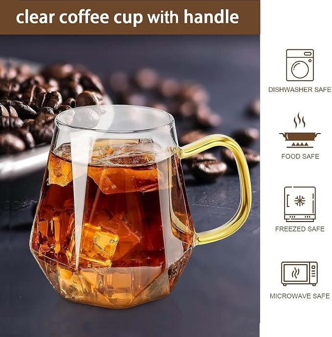 AEFPOYMXU 4pcs Crystal Clear Glass Coffee Cups Set