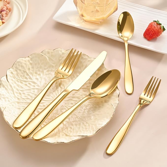 40-Piece Gold Silverware Set, Flatware Set