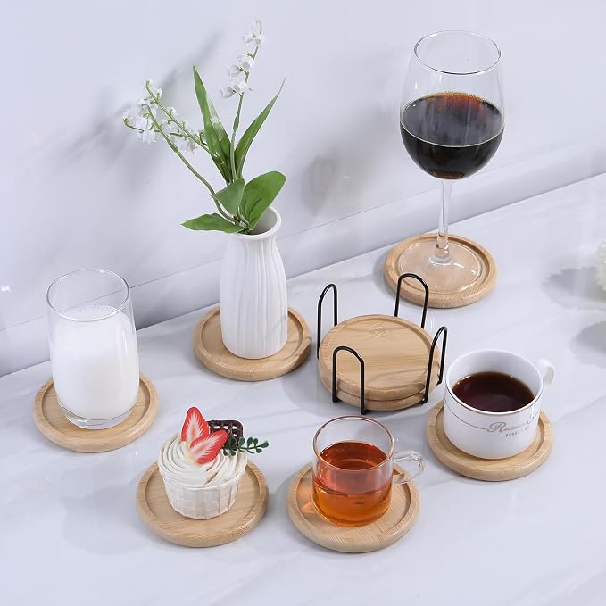 4 Inch Bamboo Drink Coasters Set