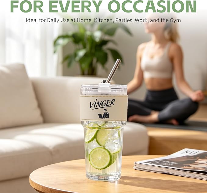 VINGER 20 oz Ribbed Glass Tumblers