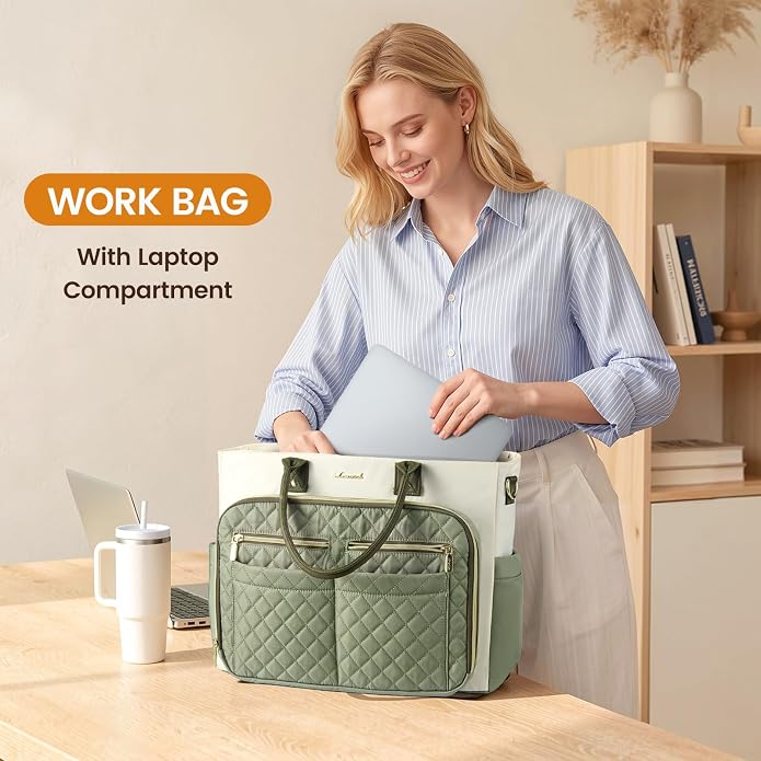 LOVEVOOK Tote Bag for Women, Teacher Nurse Work Laptop Bag, Quilted Bible