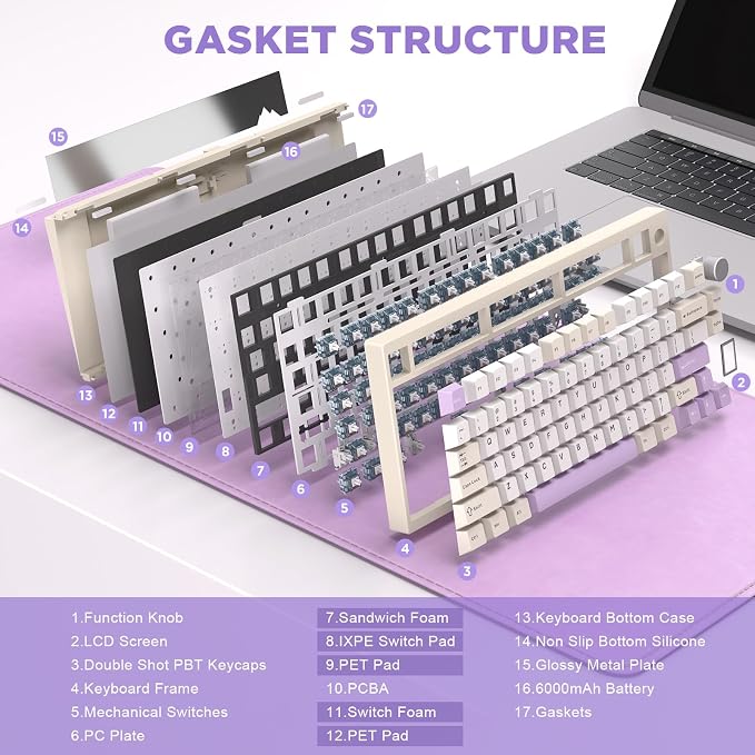 YUNZII AL80 Wireless Mechanical Keyboard, Full Aluminum CNC, Smart LCD Display