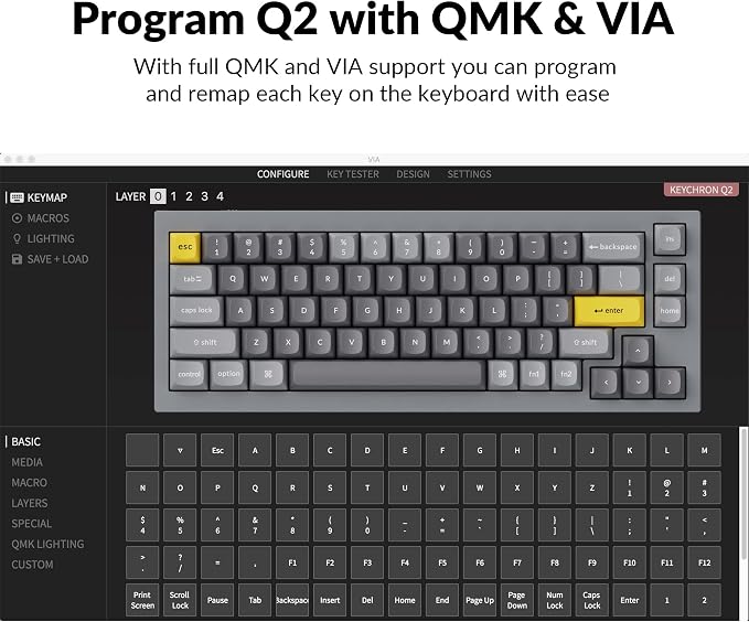 Keychron Q2 Wired Custom Mechanical Keyboard, QMK/VIA Programmable Macro