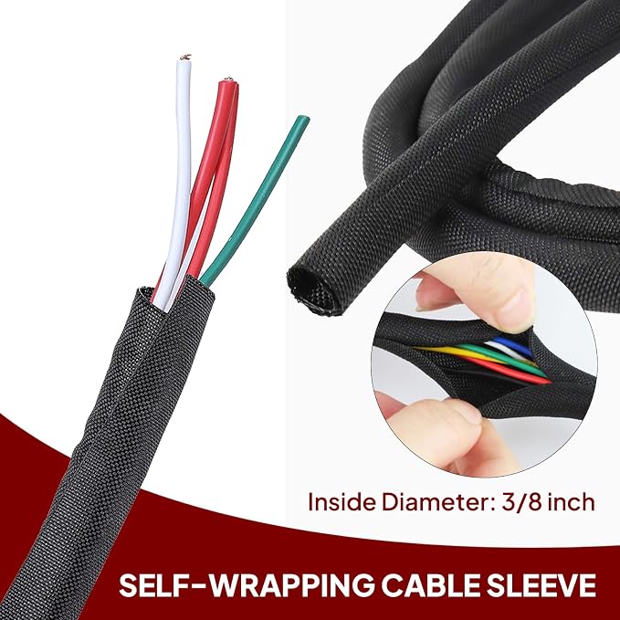 Black Braided Cable Management Sleeves Wire Loom Tubing Cord Protector