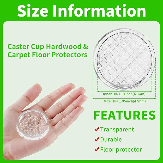 1.6" Round Rubber Furniture Caster Cups, 16 Pack Chair Coasters