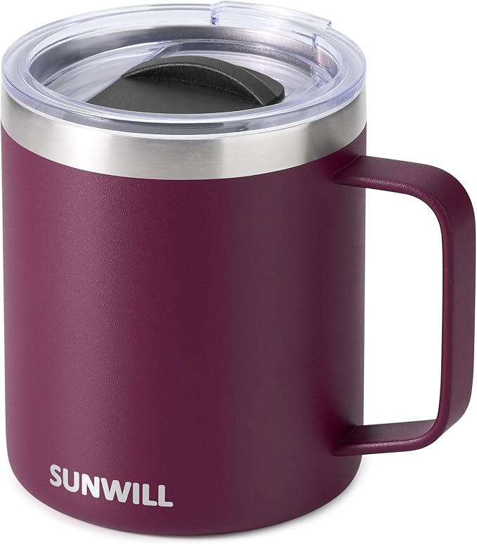 SUNWILL Travel Coffee Mug with Lid, Insulated Tumbler with Handle, 14 oz