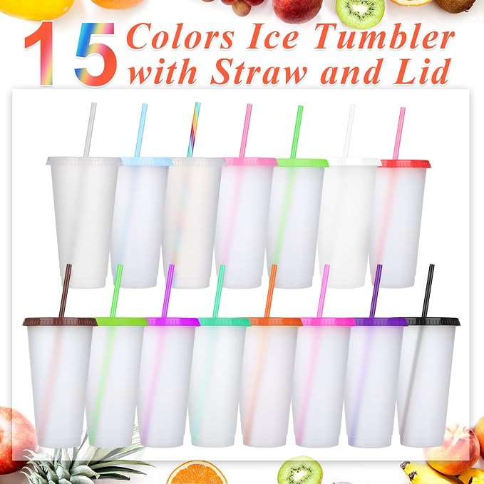 Honeydak 15 Pack Tumbler with Straw and Lid Bulk Cups