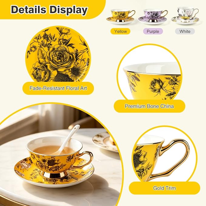Elegant Floral Tea Cup and Saucer Set