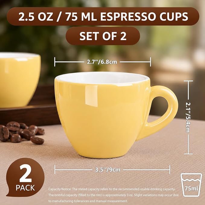 Pilnocok Ceramic Espresso Cups Set of 2, 2.5 oz Yellow Small Coffee Mugs |