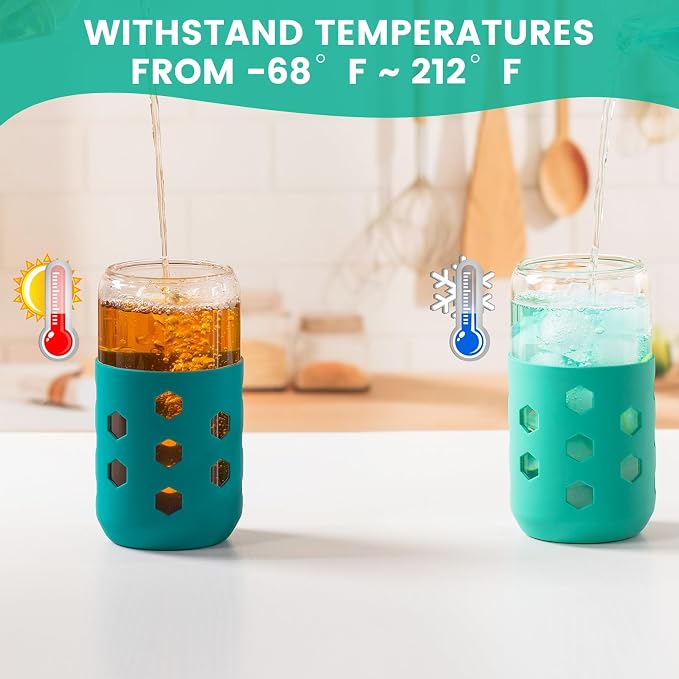 Mrsdry 16 oz Glass Cups with Lids and Straws