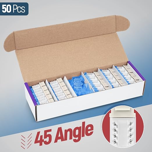 Everest 45° Angled RJ45 Cat5e Keystone Jacks 50-Pack in Light Almond