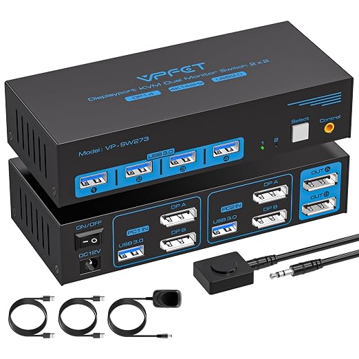 4K@144Hz Displayport KVM Switch 2 Monitors 2 Computers USB3.0 KVM Switch Dual