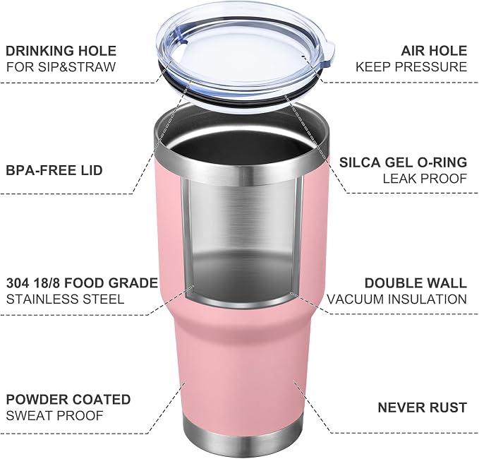 MEWAY 30oz Tumbler Double Wall Vacuum Insulated Travel Mug, Stainless Steel