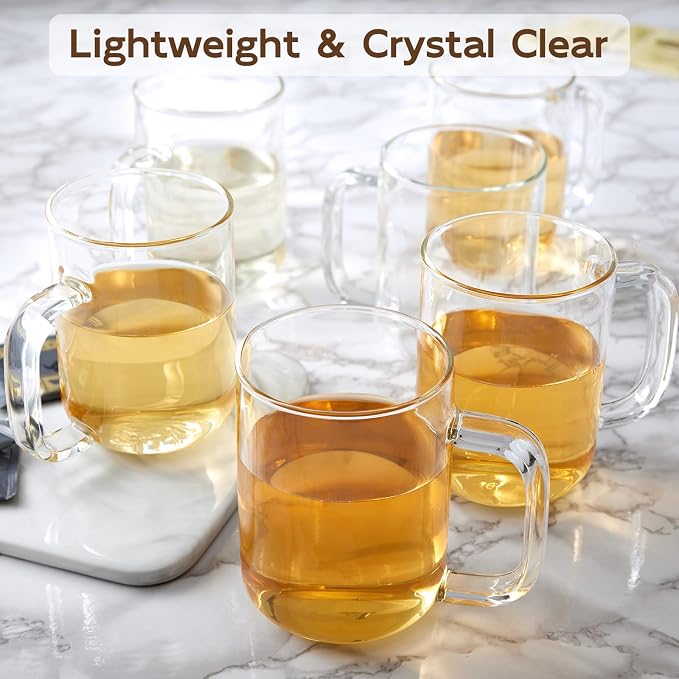 Glass Coffee Mugs, 20 oz Ice Coffee Cups Set of 6, Large Clear Tea Cups