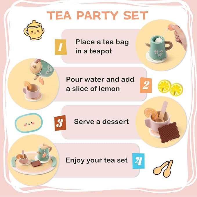 Tea Party Set for Little Girls Birthday Gift Pretend Play Food Princess Toy |