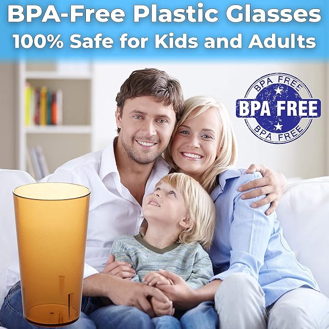 Restaurant Grade, BPA-Free 12oz Amber Plastic Cups 24pk. Super Durable