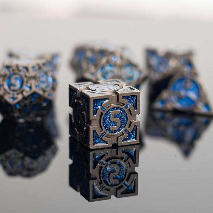 Blue Black Nickel Finish Heavy Metal DND Dice Set