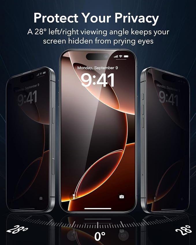 ESR 3 Pack for iPhone 16 Pro Privacy Screen Protector, Anti-spy Tempered-Glass