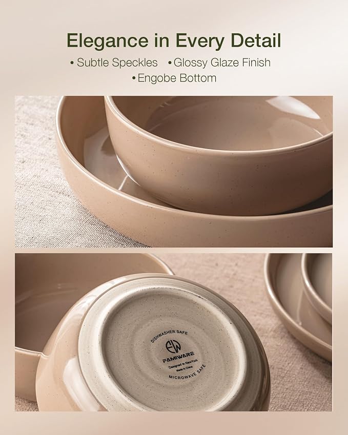 Famiware Milkyway 16-Piece Stoneware Plates and Bowls, Cinnamon Brown |