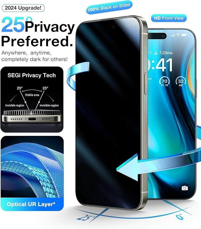 UltraGlass Ultra 9H+ Glass for iPhone 14 Pro Privacy Screen Protector Glass