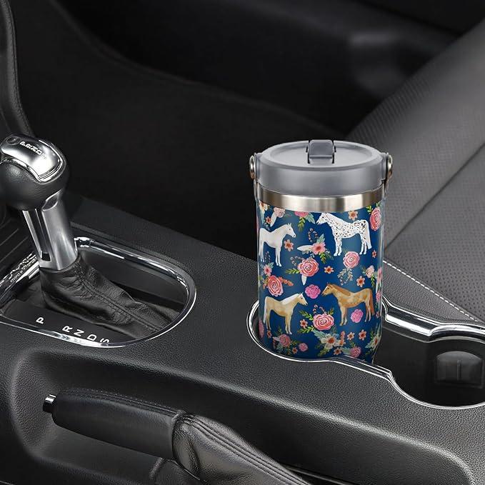 30 oz Horse Tumbler with Handle and Flip Straw, Vacuum Insulated Water Bottle