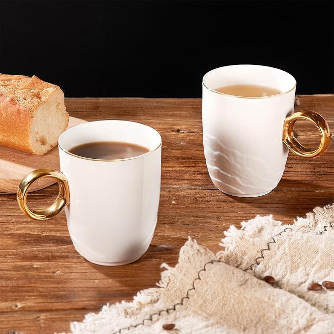 Chulan 12 oz Fine Bone China White Coffee Mugs